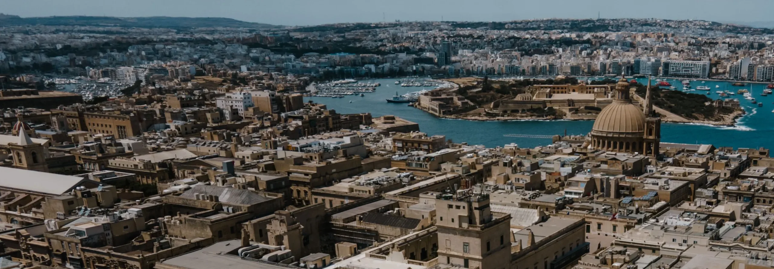 Valletta and Marsamxett Harbour from the air, Malta