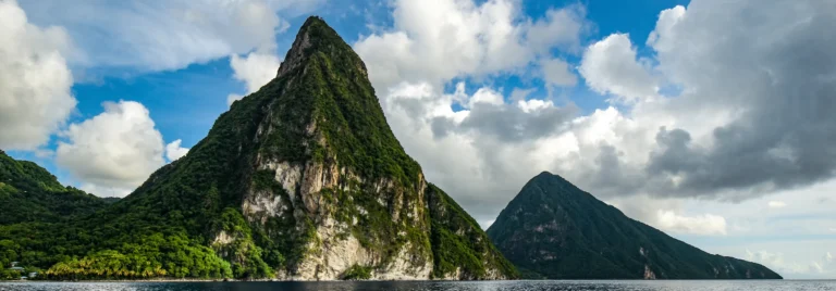 The Pitons from the sea, Saint Lucia