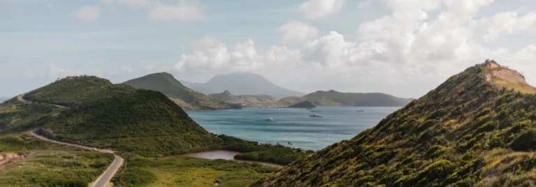 Timothy Hill overlook towards Nevis, St Kitts and Nevis